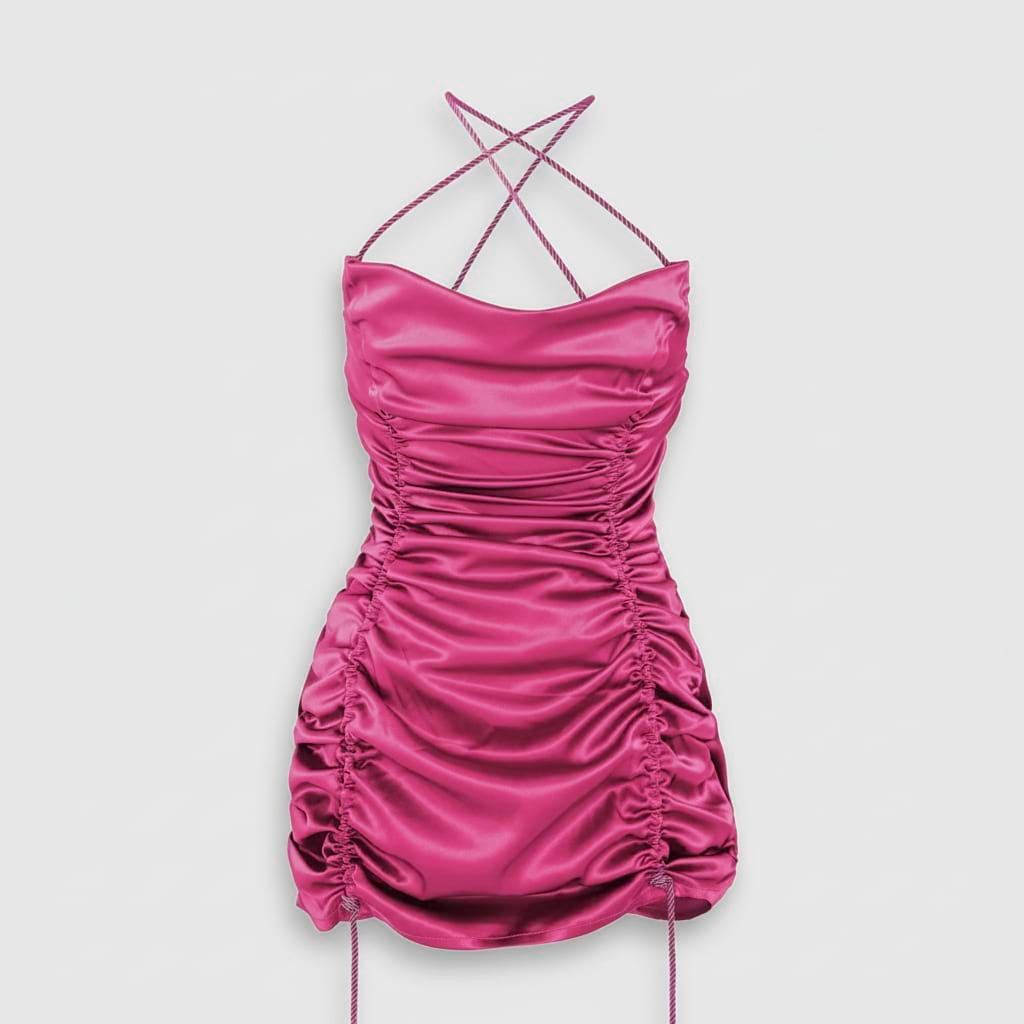 Maniere de Voir Pink Satin Ruffle Dress